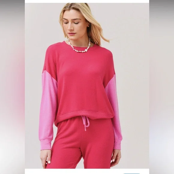 Z Supply Ellie Color Block Brushed Cotton Loungewear Pants and Shirt Set